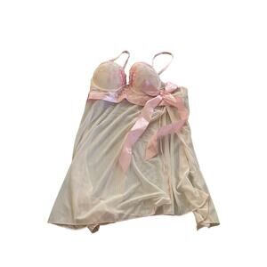 Just Sexy Lingerie Pink Sleeveless Floral Lace Doll Lingerie Size Large